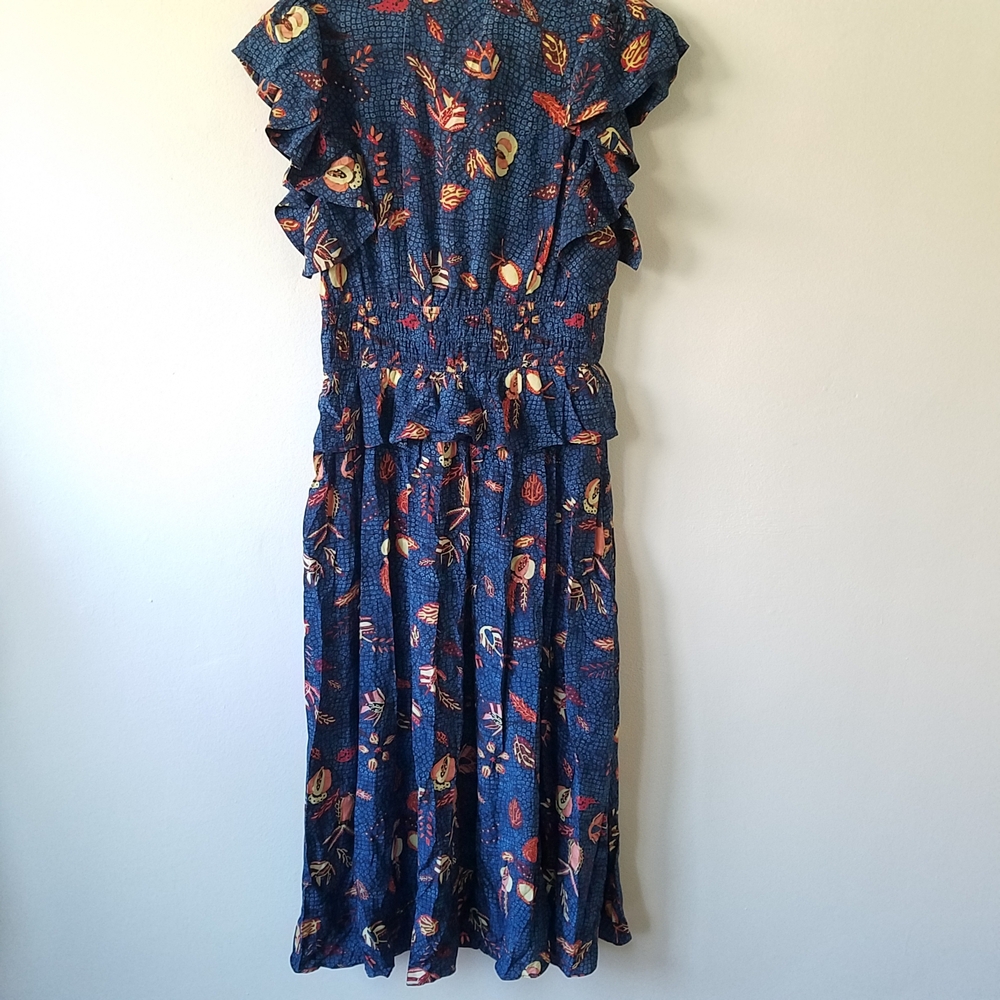 Ulla Johnson Brielle Dress Blue Dahlia Silk Ruffle V-Neck Dress Size 8 - Picture 7 of 16